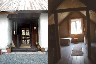 Strohballen-Wohnhaus in Norwegen: organische Details – Holz – Stroh – Lehm – Kalk. © Arild Berg